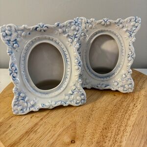 Elegant Blue and White Ornate Picture Frame Set